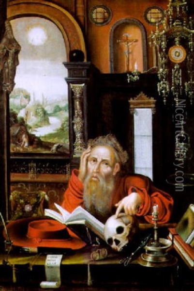 Der Heilige Hieronymus In Seinem Studio Oil Painting - Joos Van Cleve