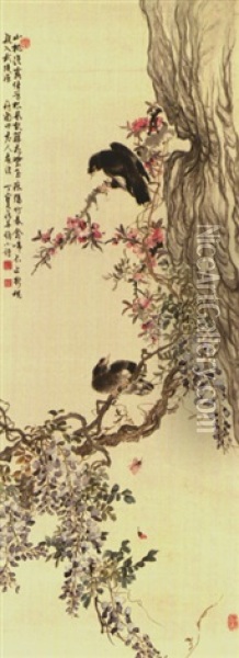 Birds Perching On Tree Oil Painting -  Ding Baoshu