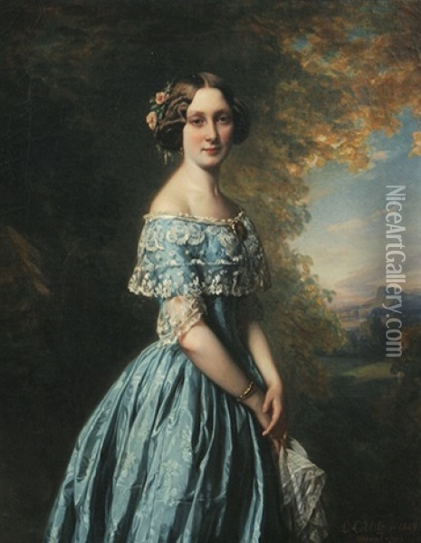 Portrait Einer Frau Von Hugel Oil Painting - Louis Coblitz