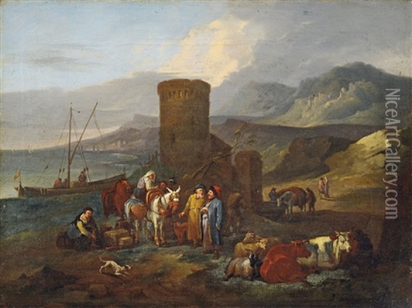 Kustenlandschaft Mit Turm Oil Painting - Jan-Peter van Bredael the Younger