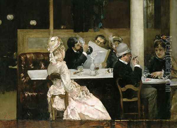 Cafe Scene in Paris 1877 Oil Painting - Henri Gervex