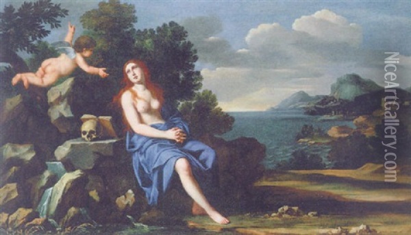 Die Busende Magdalena In Einer Kustenlandschaft Oil Painting - Giacinto Gemignani