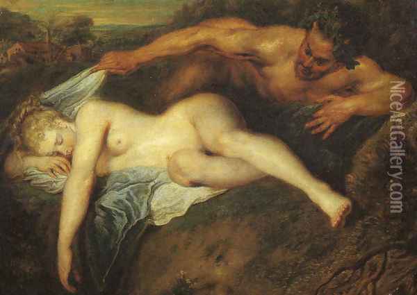Jupiter und Antiope (detail 2) Oil Painting - Jean-Antoine Watteau