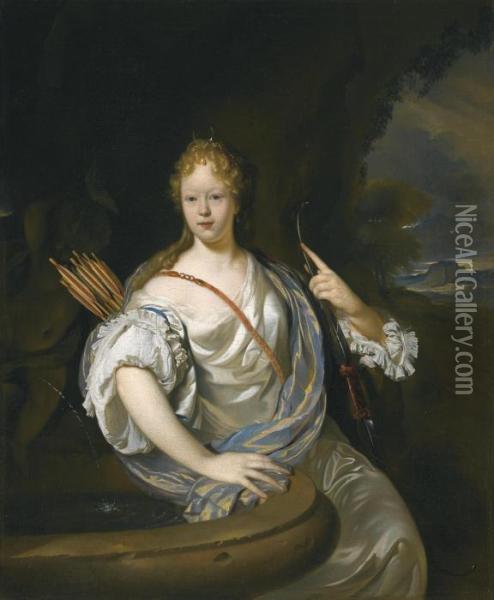 Portrait Of A Lady Dressed As Diana Oil Painting - Adriaen Van Der Werff