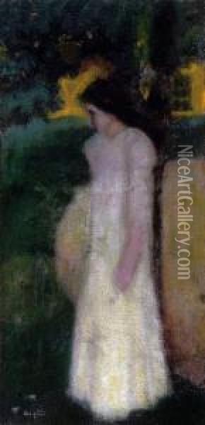 Woman In A White Dress Oil Painting - Dezso Czigany