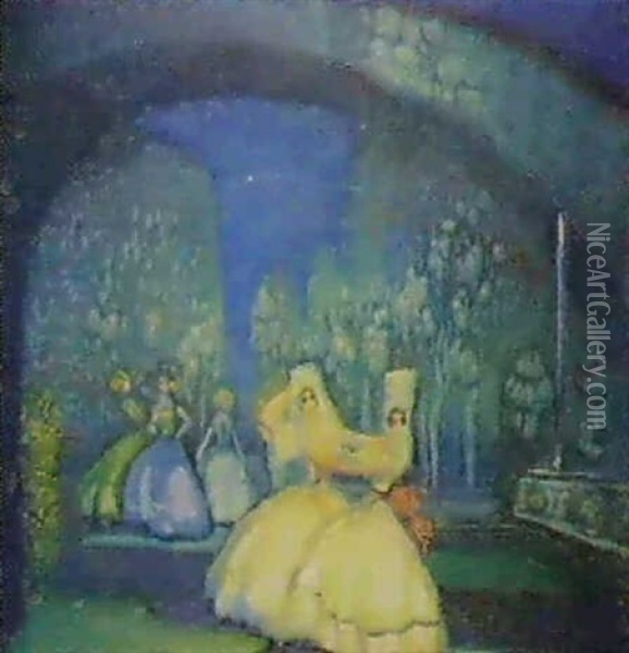 El Baile De Noche En El Jardin Oil Painting - Federico Beltran Masses