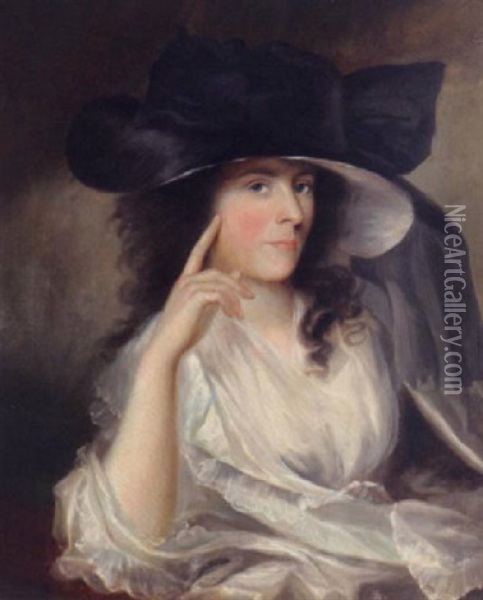Portrait Of A Lady Wearing A White Dress And Black Hat Oil Painting - Rev. Matthew William Peters