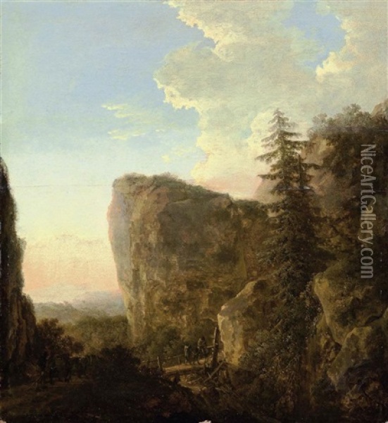 An Italianate Landscape With A Muleteer And Travellers On A Mountain Track Oil Painting - Jan Dirksz. Both