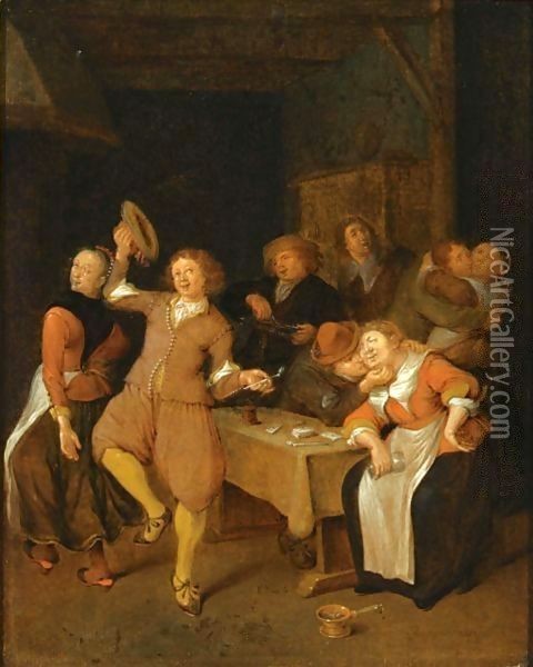 A Brothel Scene With A Couple Dancing, Two Couples Embracing And A Man Making Music Oil Painting - Jan Miense Molenaer