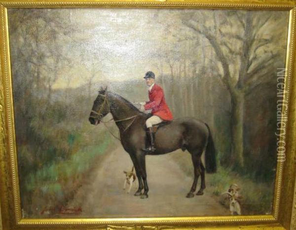 Horse And Rider With Hunting Dogs Oil Painting - John Barwick
