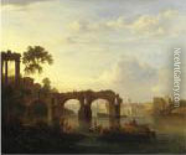 Roma, Veduta Di Ponte Emilio (ponte Rotto) Oil Painting - Jean-Baptiste Lallemand