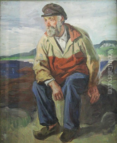 Breton Worker Resting Oil Painting - Constantin Petrescu-Dragoe