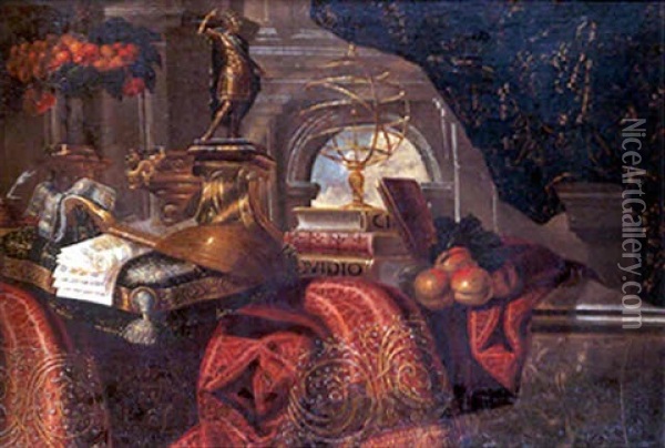 Nature Morte Aux Tapis Et Sphere Armillaire Oil Painting - Giovanni Battista Salvi (Il Sassoferrato)