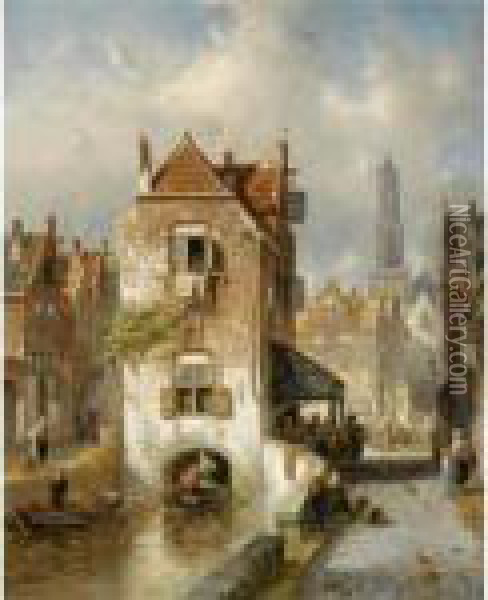 A View Of The City Of Utrecht Oil Painting - Charles Henri Leickert