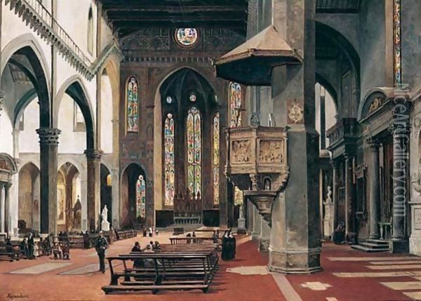 The Interior Of Santa Croce, Florence 2 Oil Painting - Antonietta Brandeis