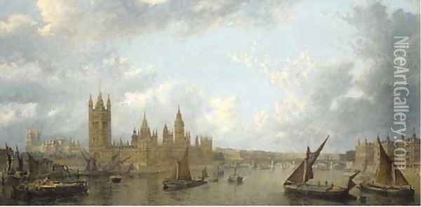 View of Westminster from the Thames Oil Painting - John Macvicar Anderson