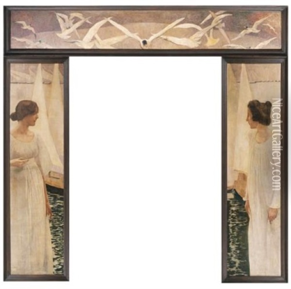 Decoration De Porte (decoration For A Doorframe) (3 Works) Oil Painting - Ernest Bieler