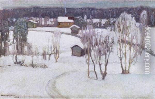 Vinterlandskap Fran Myllykyla Oil Painting - Vaeinoe Haemaelaeinen