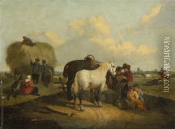 Rast Bei Der Heuernte Oil Painting - Joseph Jacops
