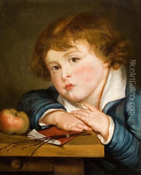 Boy With An Apple Oil Painting - Jean Baptiste Greuze