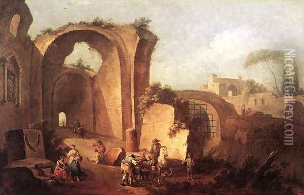 Landscape with Ruins and Archway 1730 Oil Painting - Giuseppe Zais