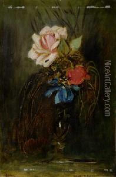 Floral Still Life Oil Painting - Franz von Lenbach