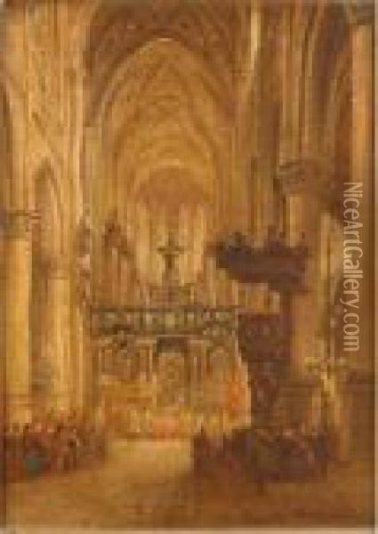 Continental Cathedral Interior Oil Painting - David Roberts