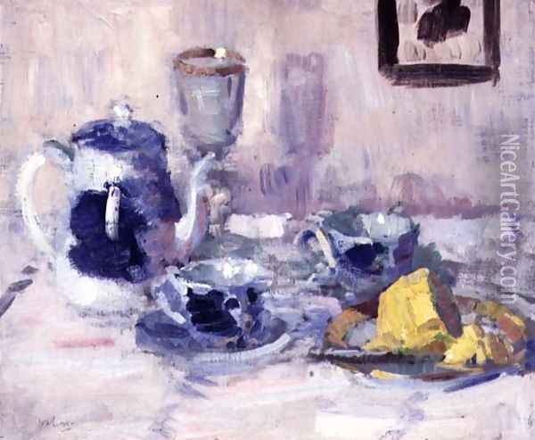 Still Life, Blue and White Oil Painting - Francis Campbell Boileau Cadell