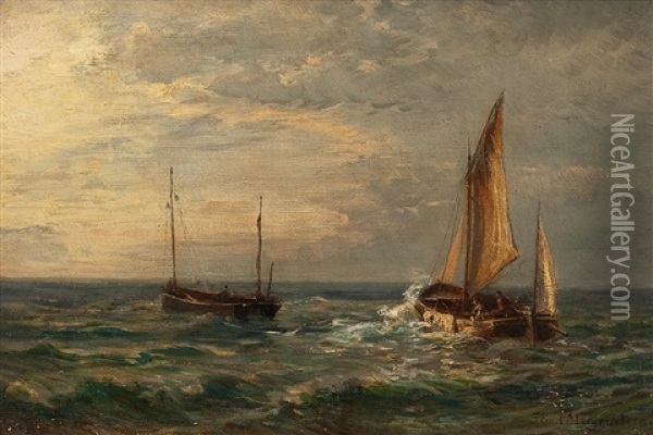 Zwei Fischkutter Auf Hoher See Oil Painting - Friedrich Ernst Morgenstern