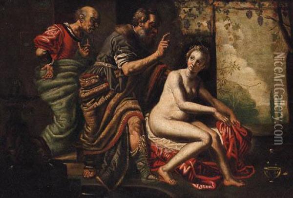 Susannah And The Elders Oil Painting - David The Elder Teniers