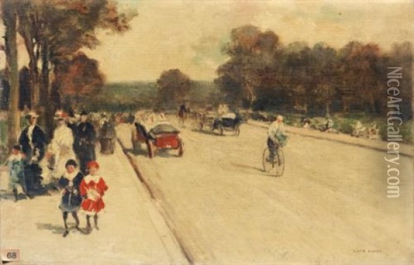La Promenade, Avenue Du Bois De Boulogne A Paris Oil Painting - Luigi Loir