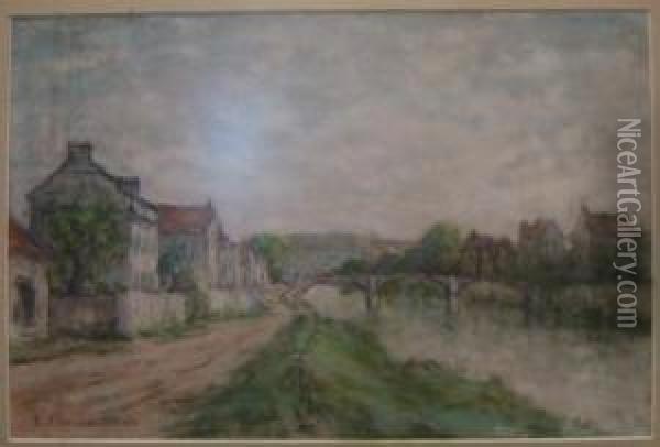 Maisons Au Bord De L'eau Oil Painting - Ernest Ponthier De Chamaillard