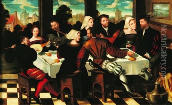 Scene De Banquet Oil Painting - Jan van (Brunswich Monogrammist) Amstel