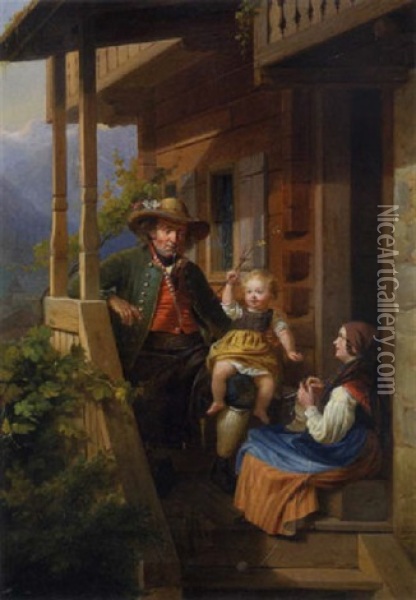 Familienidyll Oil Painting - Julius Weyde