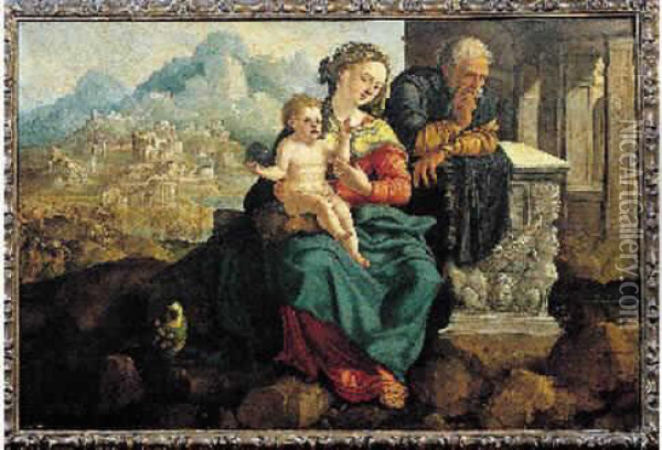 La Sainte Famille Au Perroquet Oil Painting - Jan Van Scorel