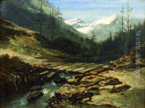 Torrent Se Frayant Un Passage Dans Un Defile Des Hautes Alpes Oil Painting - Jean-Jacques Champin