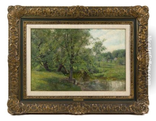 River Landscape Oil Painting - Olive Parker Black