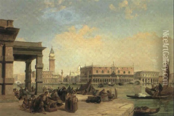 The Doge's Palace And Piazzetta From The Customs House,     Venice Oil Painting - Edward Pritchett