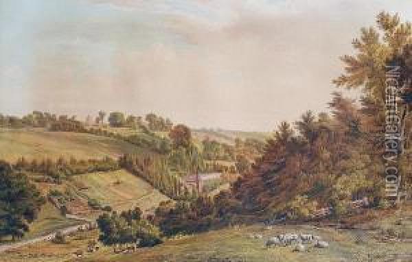 A Hilly Landscape With A Church In Thedistance Oil Painting - Thomas Collier