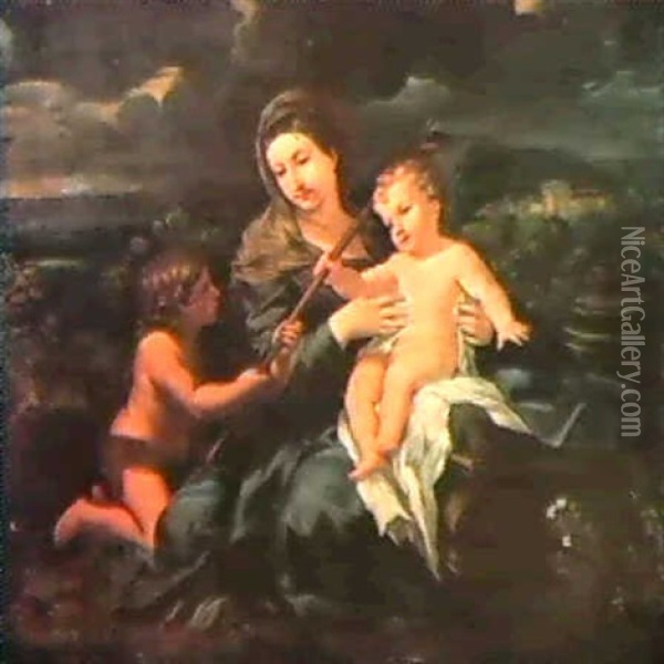 La Madonna Col Bambino E S. Giovannino In Un Paesaggio Oil Painting - Ciro Ferri