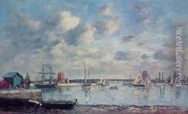 Camaret, Boats in the Harbor Oil Painting - Eugene Boudin
