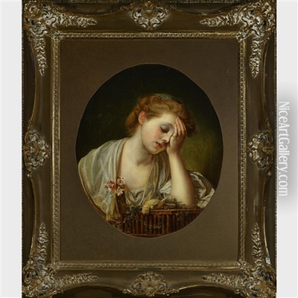 A Girl With A Dead Canary Oil Painting - Jean Baptiste Greuze