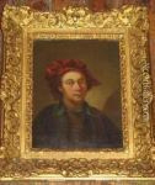 Portrait Of A Young Men With Red Cap Oil Painting - Christian Wilhelm Ernst Dietrich