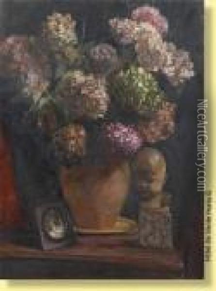 Vase Fleuri D'hortensias Oil Painting - Henri Ottevaere