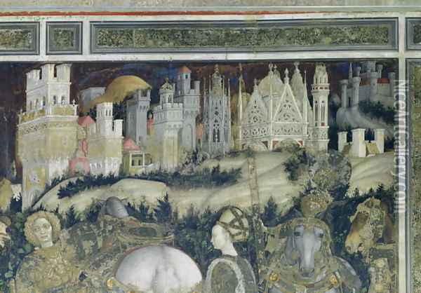 St. George and the Princess of Trebizond, detail of the city in the background, c.1433-38 Oil Painting - Antonio Pisano (Pisanello)