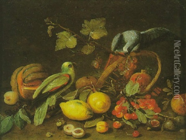 Nature Morte Au Citron, Melon Et Panier De Cerises Oil Painting - Jan van Kessel the Elder