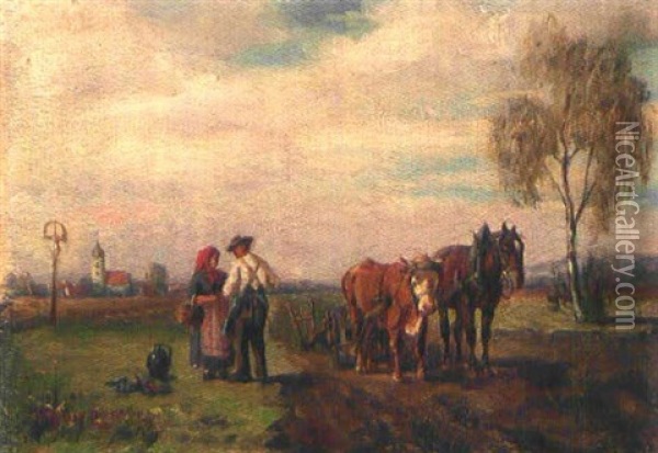 Bauern Bei Der Feldarbeit Oil Painting - Ludwig Mueller-Cornelius