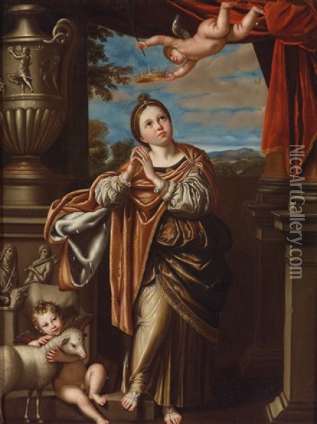 Saint Agnes Oil Painting - Domenico Zampieri (Il Domenichino)