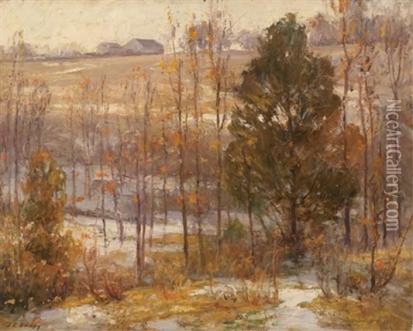 Winter Landscape With Distant Farmhouse Oil Painting - John Elwood Bundy