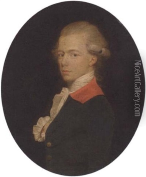 Portrait Of A Gentleman In A Blue Coat With Red Collar Oil Painting - John Downman